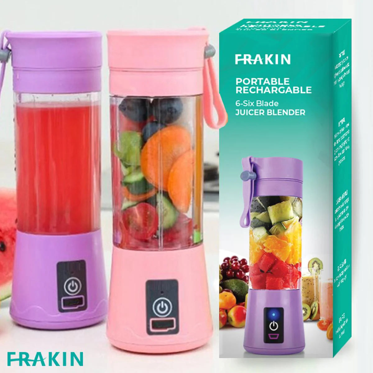 USB Rechargeable Juicer Blender 6 Blades Electric Blender Mini Portable Personal Size Juicer Cup USB Rechargeable Mixer 380ml
